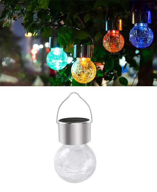 Hanging Solar Powered LED Light with 7 Color Auto-Changing, Cracked Glass Ball Light, Waterproof Outdoor Christmas Decorative Lantern for Garden