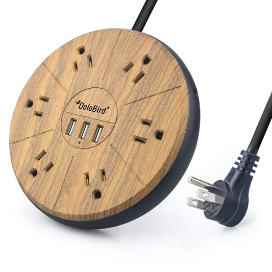 Power Strip Surge Protector 6 AC outlets with 3 USB Ports Charging Station Long Extension Cord Right Angle Flat Plug Widely Spaced Multi Outlets