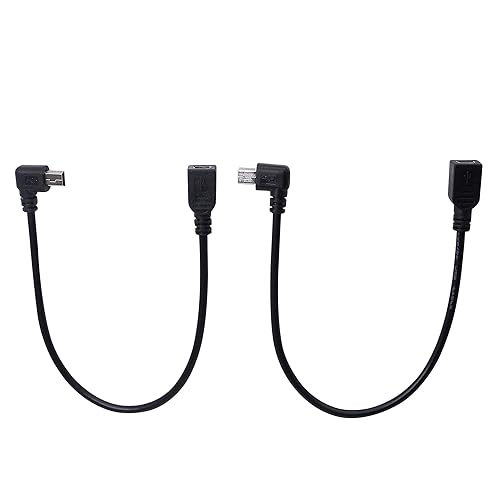 CERRXIAN 9Inch Mini USB Cable Combo Mini USB Female to Right Angle & Left Angle Male Data Sync and Charge Extension Cable (Black)(2-Pack) RL