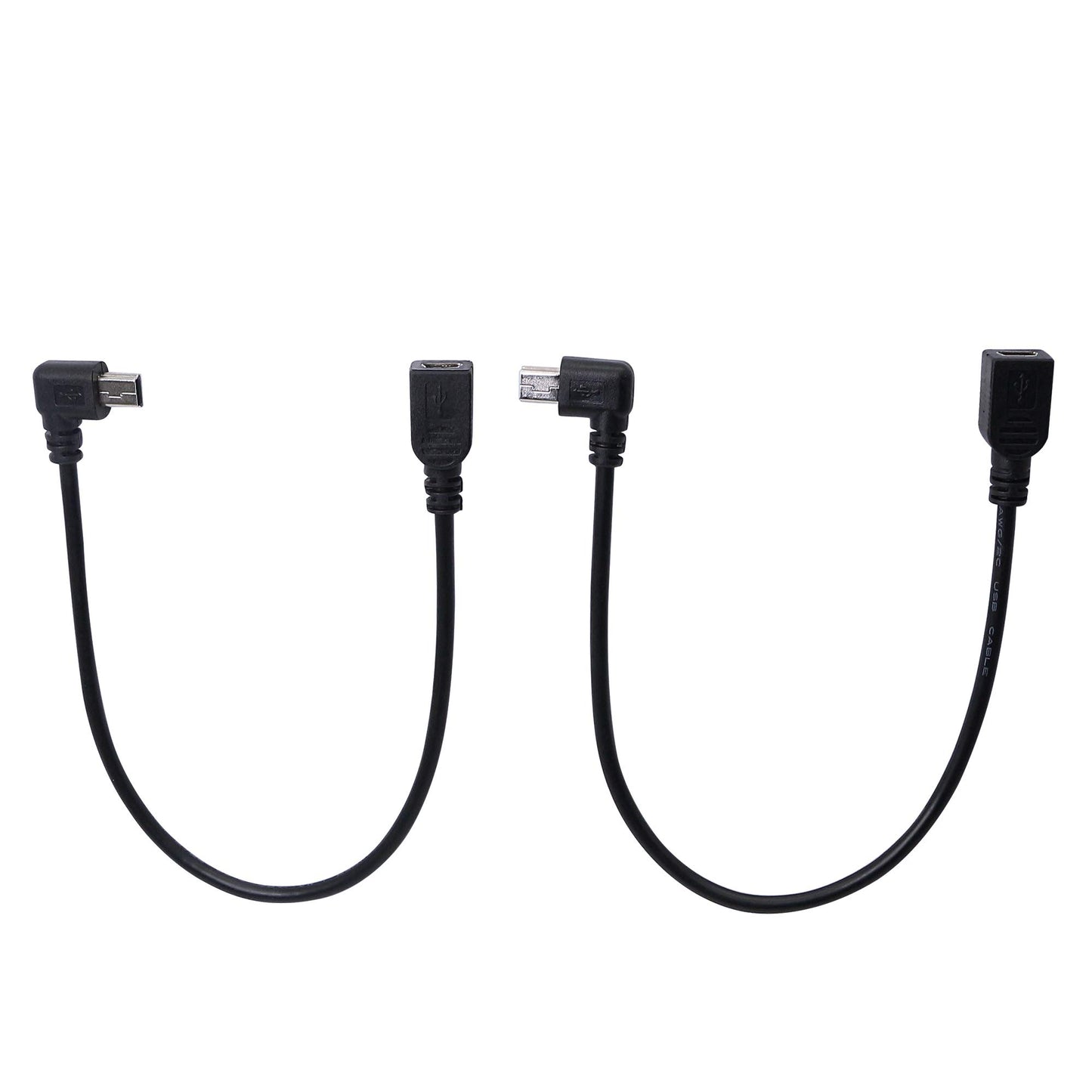 CERRXIAN 9Inch Mini USB Cable Combo Mini USB Female to Right Angle & Left Angle Male Data Sync and Charge Extension Cable (Black)(2-Pack) RL