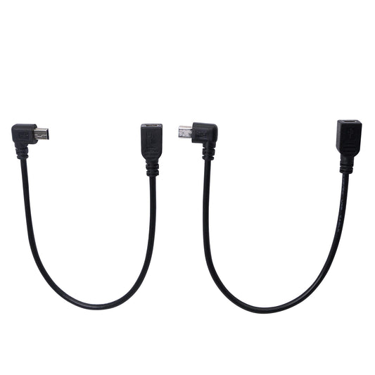 CERRXIAN 9Inch Mini USB Cable Combo Mini USB Female to Right Angle & Left Angle Male Data Sync and Charge Extension Cable (Black)(2-Pack) RL