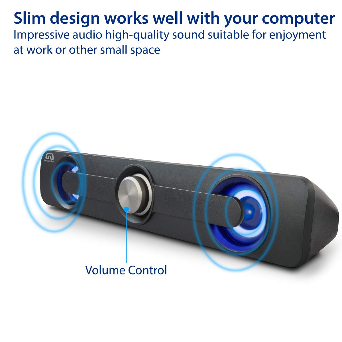 GamesterGear Desktop Compact USB Powered Wired Multimedia Mini Stereo Sound Bar 3.5mm Audio Jack Blue LED 2.5 Watts Speaker