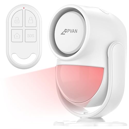 CPVAN 125dB Loud Motion Sensor Alarm with 328ft Remote Control (40ft PIR Detector, Batteries), Indoor Wireless Infrared Security Motion Detector