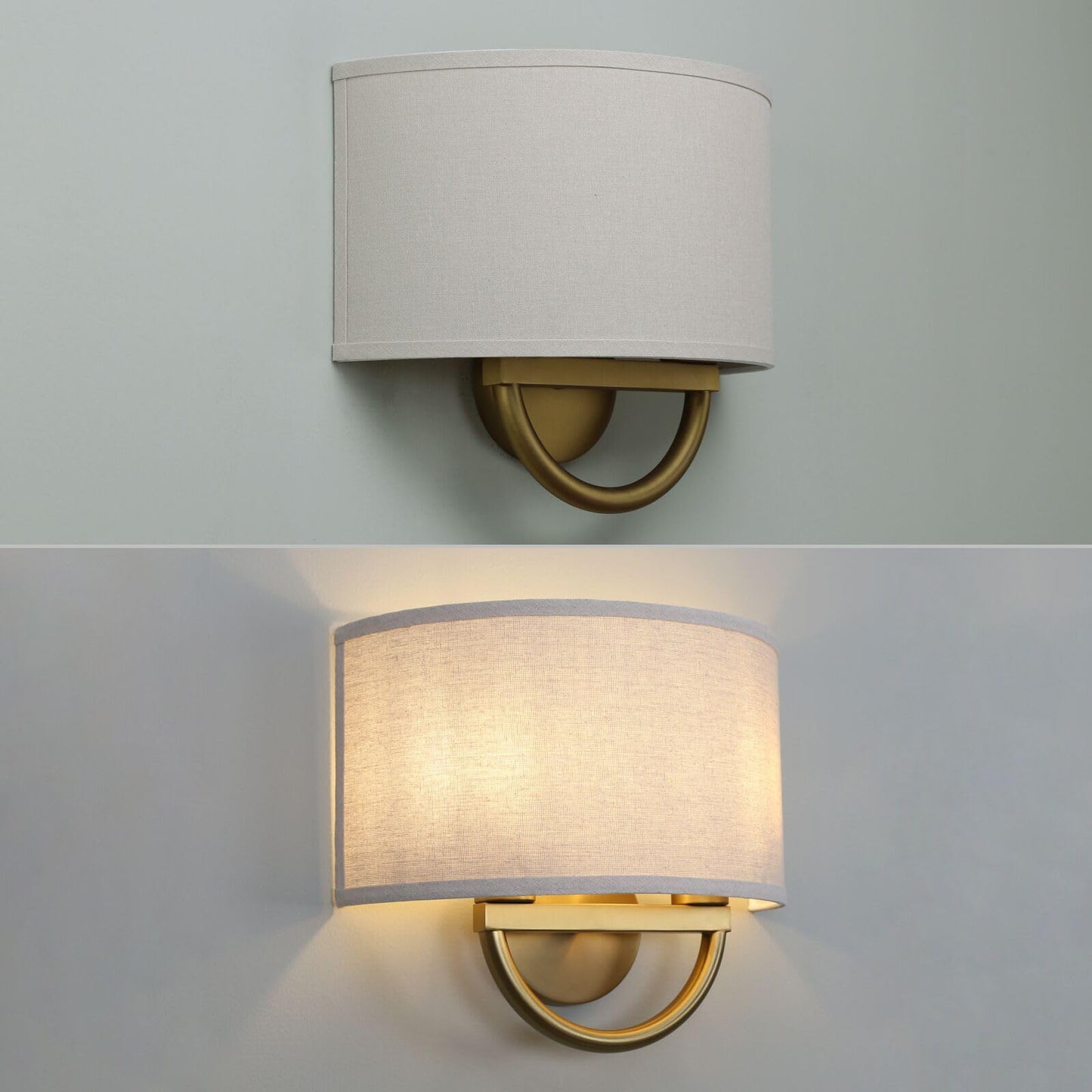 Yosoan Linen Fabric Cloth Boho Aged Brass Gold Wall Sconce Stairwell Fixture Light, 2-Light Dual Indoor Hardwired Vanity Vintage Wall Mount Lamp