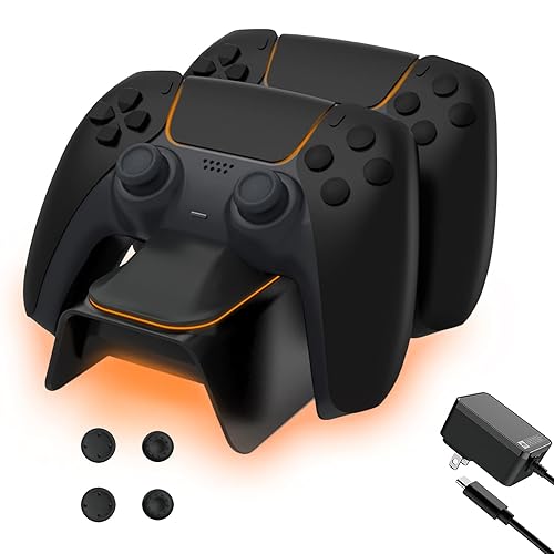 NexiGo Enhanced PS5 Controller Charger with Thumb Grip Kit, Fast Charging AC Adapter, DualSense Charging Station Dock for Dual PlayStation 5