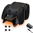 NexiGo Enhanced PS5 Controller Charger with Thumb Grip Kit, Fast Charging AC Adapter, DualSense Charging Station Dock for Dual PlayStation 5