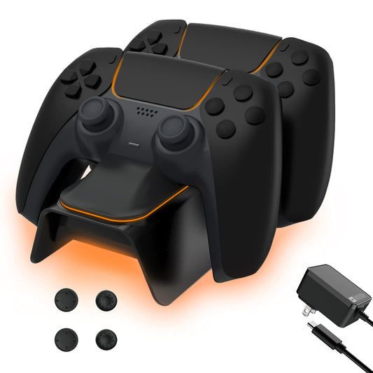 NexiGo Enhanced PS5 Controller Charger with Thumb Grip Kit, Fast Charging AC Adapter, DualSense Charging Station Dock for Dual PlayStation 5