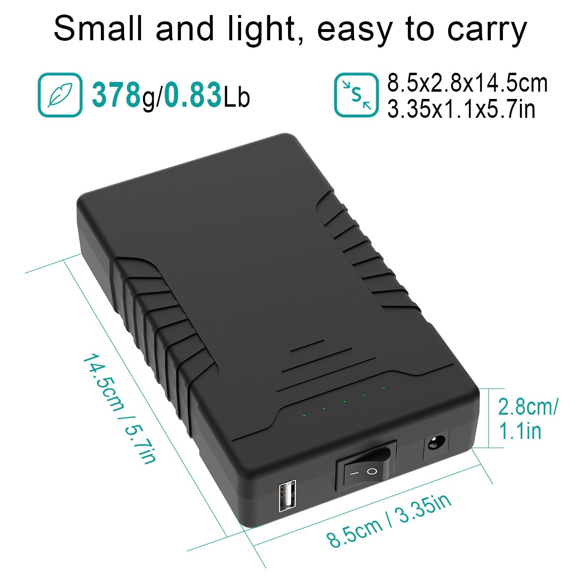 Talentcell Rechargeable 12V 6000mAh/5V 12000mAh DC Output Lithium ion Battery Pack for LED Strip/CCTV Camera/Telescope/Modem and More, Portable Li-ion