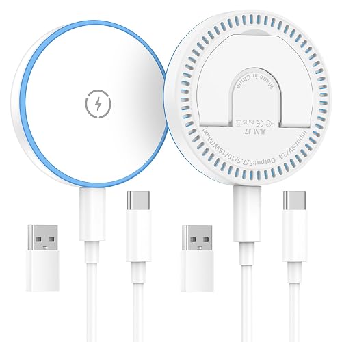 MagSafe Charger 2 Pack, 15W Magnetic Wireless Charger Fast Charging with Foldable Kickstand & 4.2FT Type C Cable, USB-C/A Ports Compatible with iPhone