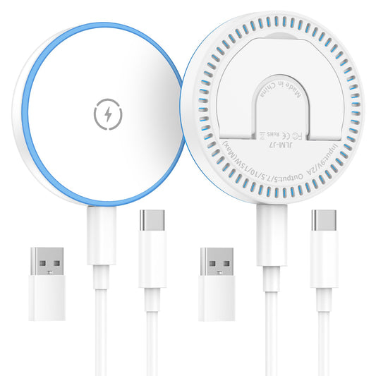 MagSafe Charger 2 Pack, 15W Magnetic Wireless Charger Fast Charging with Foldable Kickstand & 4.2FT Type C Cable, USB-C/A Ports Compatible with iPhone