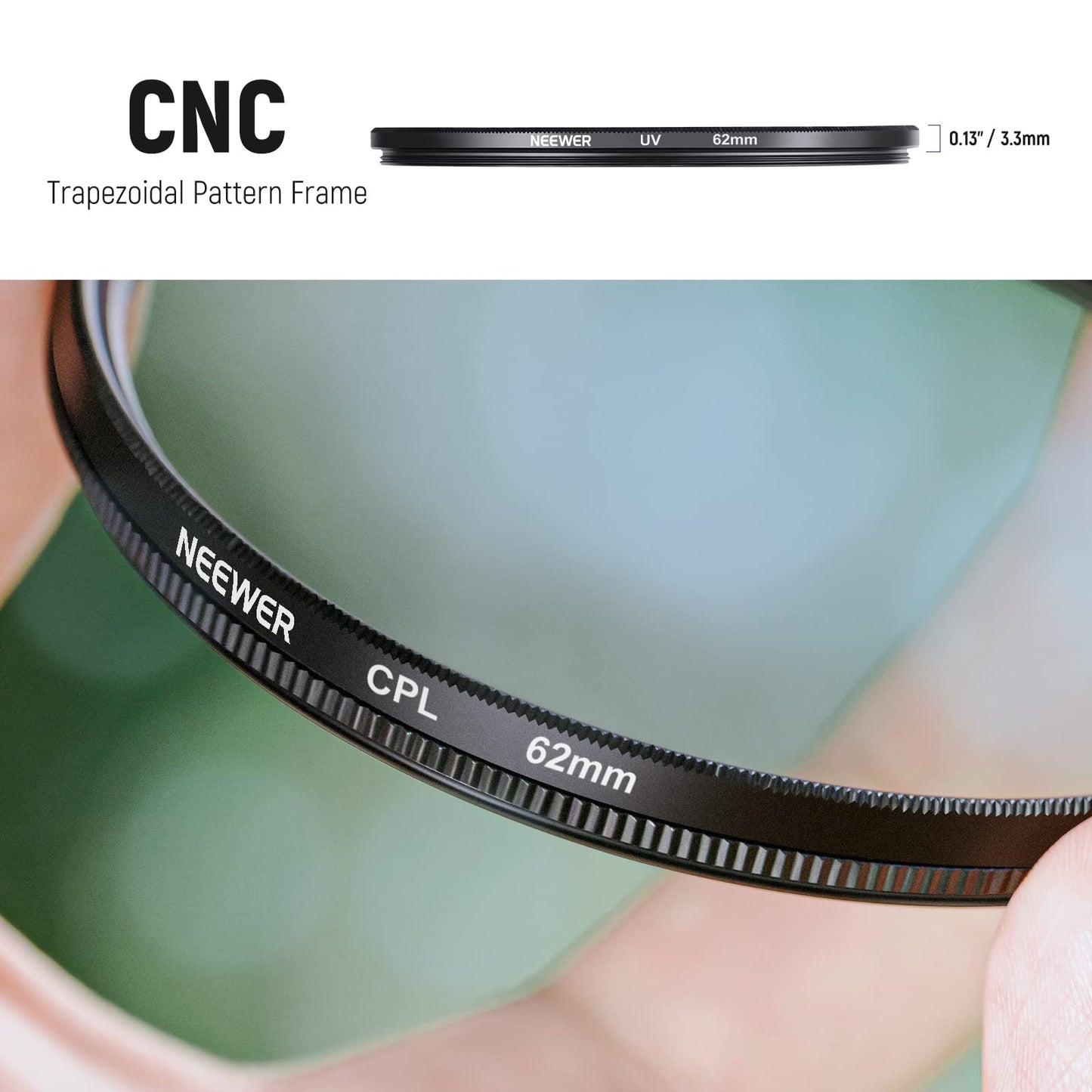 NEEWER 62mm ND Filter Kit and Lens Accessories, ND2 ND4 ND8 UV FLD CPL(Circular Polarizing) Filter Set with Lens Cap/Tulip Shaped Lens Hood