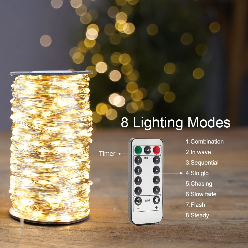 RESNICE 2 Pack Plug in Fairy Lights 100FT 300 LED Waterproof Silver Wire LED Twinkle String Lights with Remote for Living Room Bedroom Patio Porch