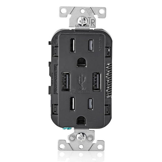 Leviton Type-A USB in-Wall Charger with 15A Tamper-Resistant Outlet, USB Charger for Smartphones, T5632-BE, Black