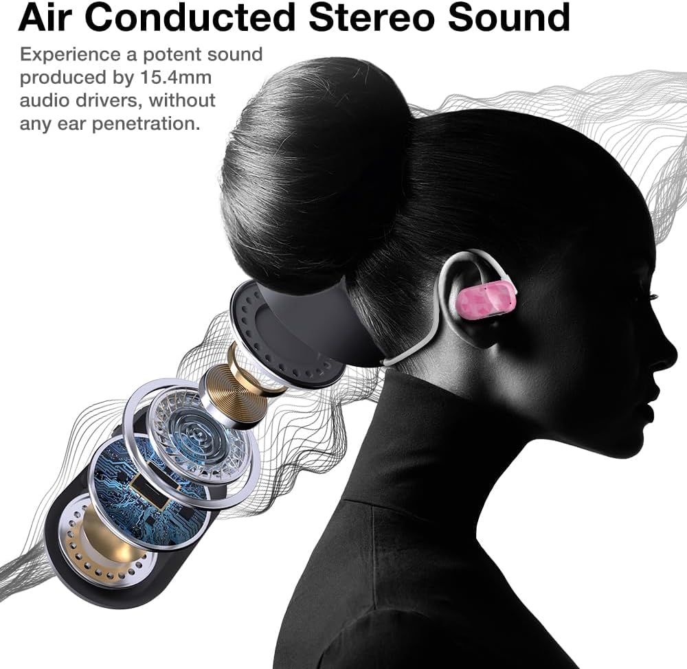 Purity Air Open Ear Headphones - True Air Conduction Wireless Bluetooth Open Ear Earbuds with Dual Mic for iPhone/Android - Secured Long Wearing