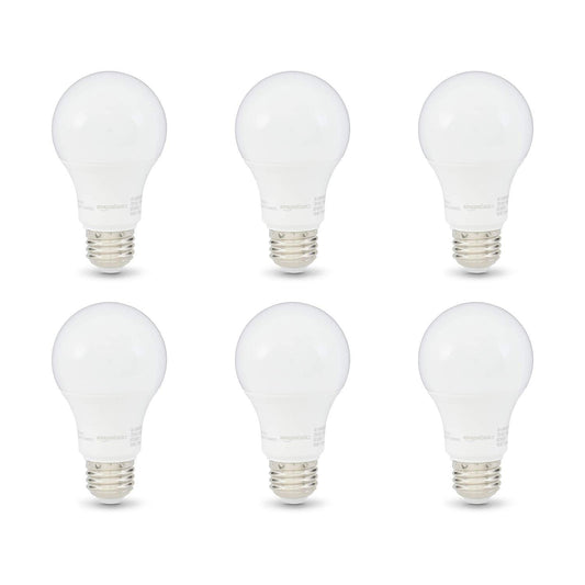 Amazon Basics A19 LED Light Bulbs, 60 Watt Equivalent, Energy Efficient 9W, E26 Standard Base, Soft White 2700K, Dimmable, 10,000 Hour Lifetime