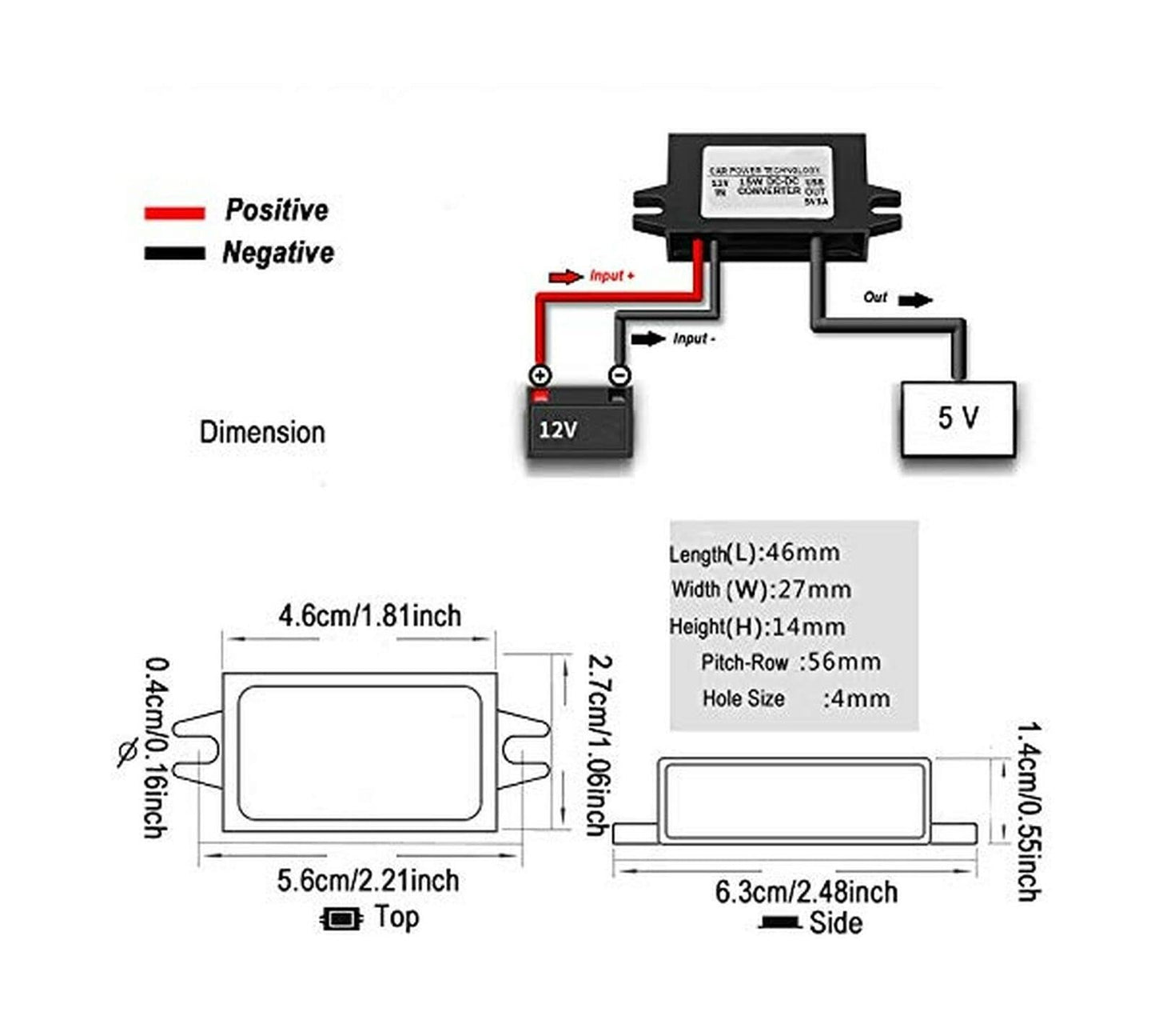 12V (8-23V) in to 5V Out DC-DC Converter Module 3A 15W with Flying Leads