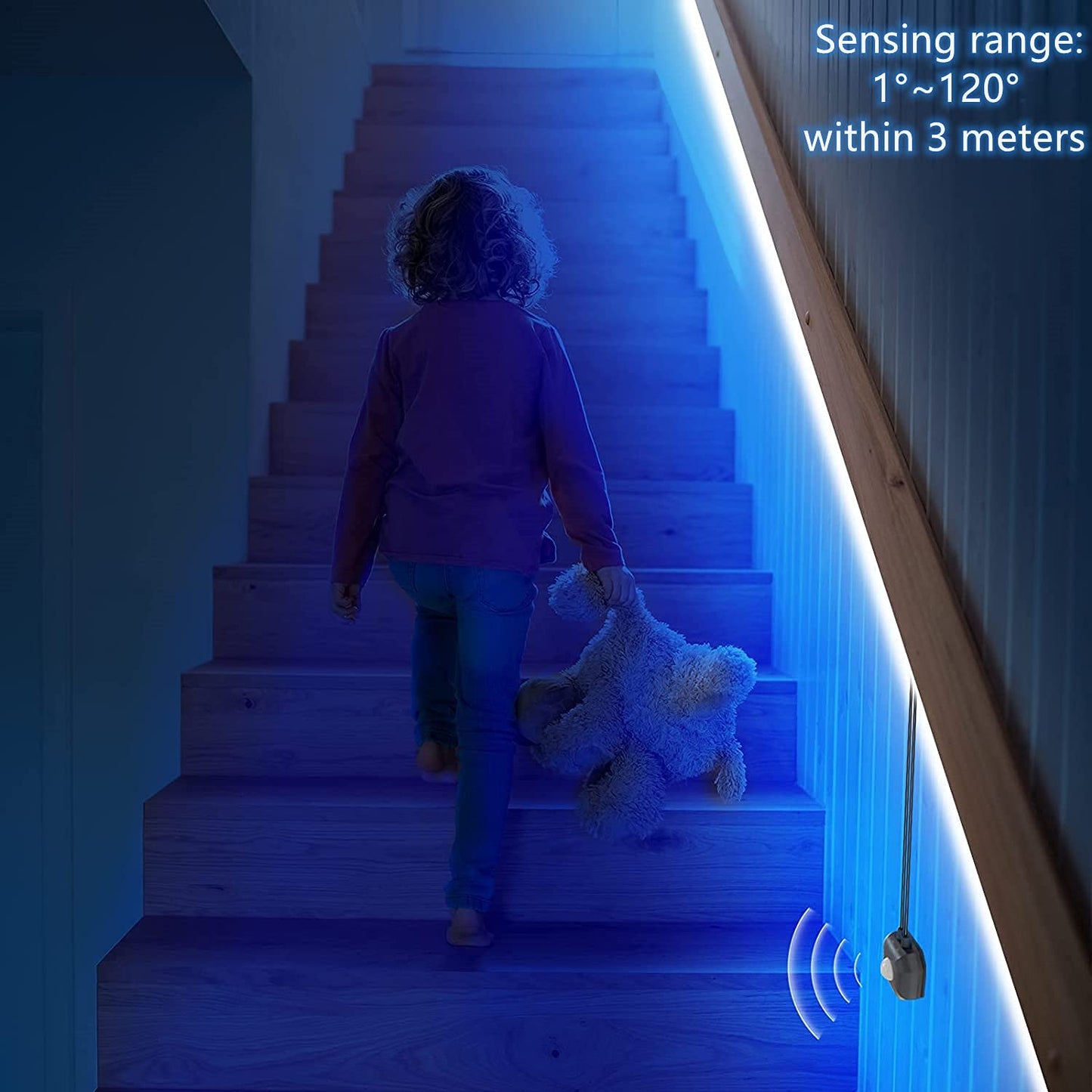 Auplf Motion Activated Under Bed Lights, 9.84ft 5050 RGB Color Changing LED Strip Lights with Sensor, APP Control and Music Sync, Dimmable Night Light
