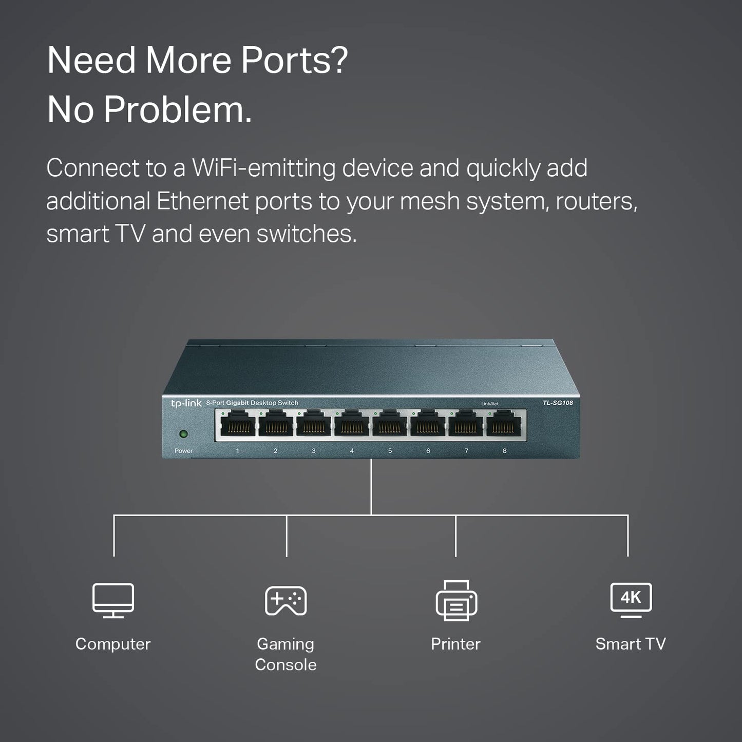 TP-Link 8 Port Gigabit Ethernet Network Switch - Ethernet Splitter | Plug & Play | Fanless | Sturdy Metal w/ Shielded Ports | Traffic Optimization |