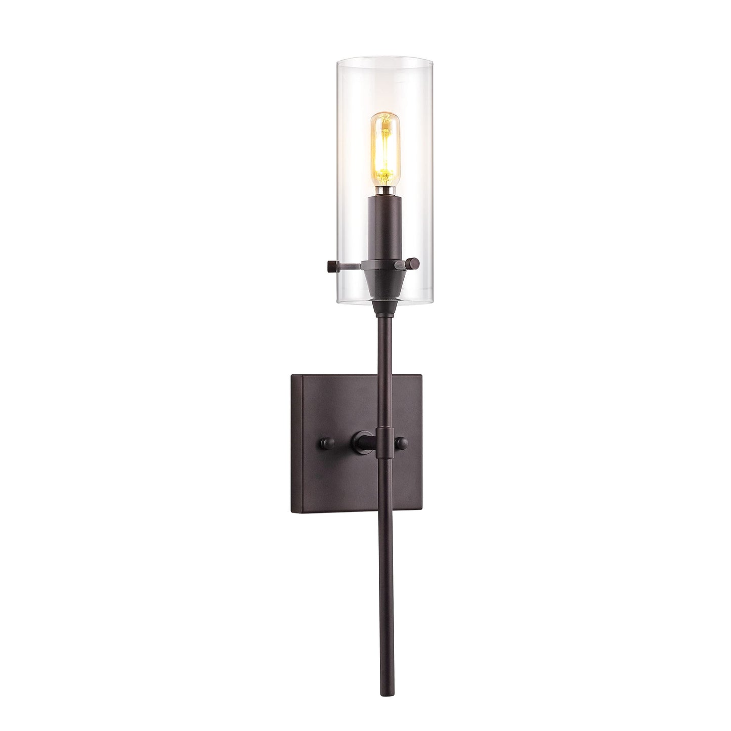 JONATHAN Y 4.5" Oil Rubbed Bronze Modern Farmhouse LED Vanity Light Sconce, Clear Glass Cylinder Shade, Wall Lamp for Bathroom Mirror Hallway