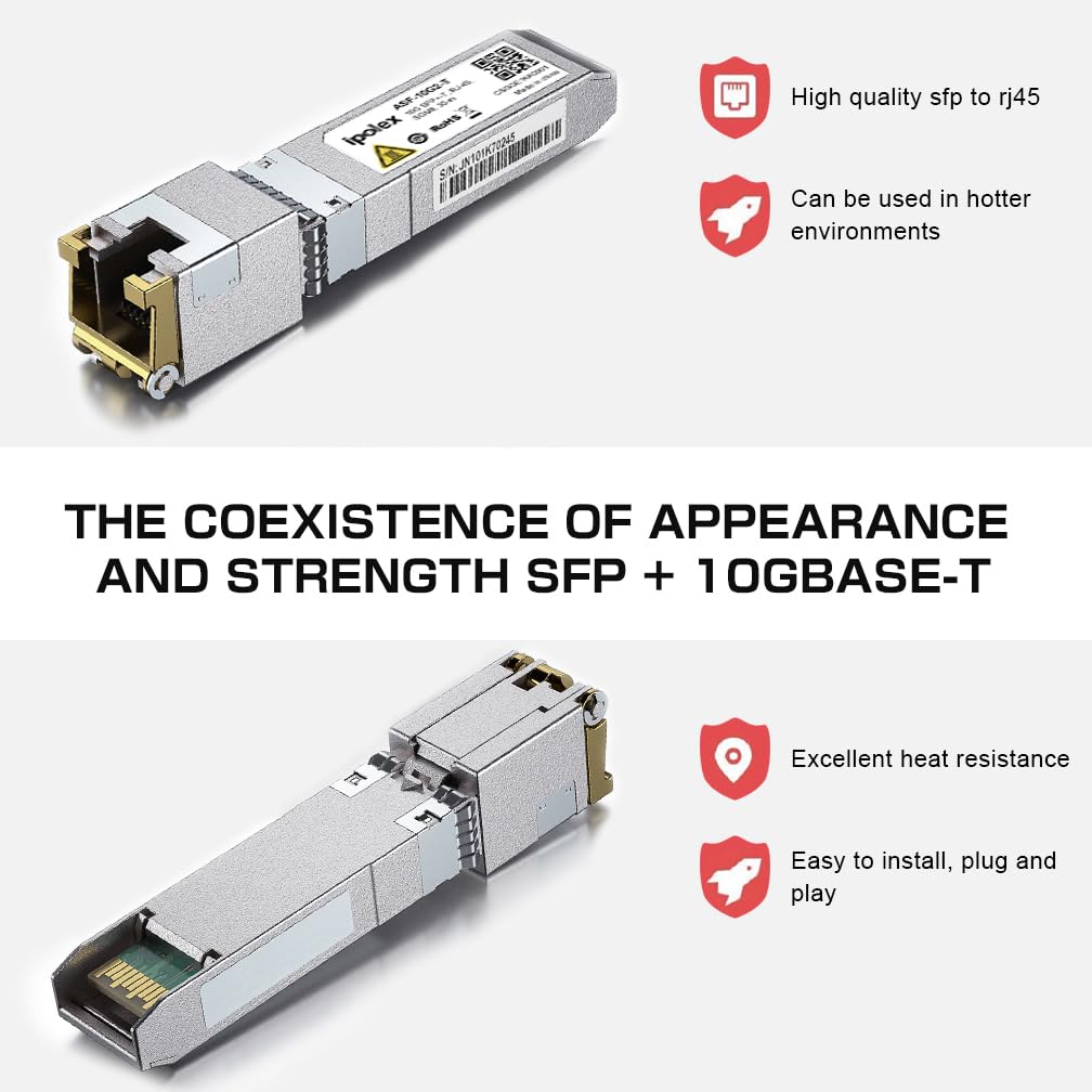 ipolex SFP+ to RJ45 10Gb Module, Support 1G/2.5G/5G/10GBase-T RJ45 SFP+ Module, Compatible for Cisco SFP-10G-T, Ubiquiti UACC-CM-RJ45-MG, Mikrotik