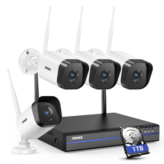 ANNKE WS300 3MP Wireless Camera System, 8 Channel 5MP Wireless NVR with 4Pcs 3MP Weatherproof IP Cameras, Compatible with Alexa, 100ft Night Vision