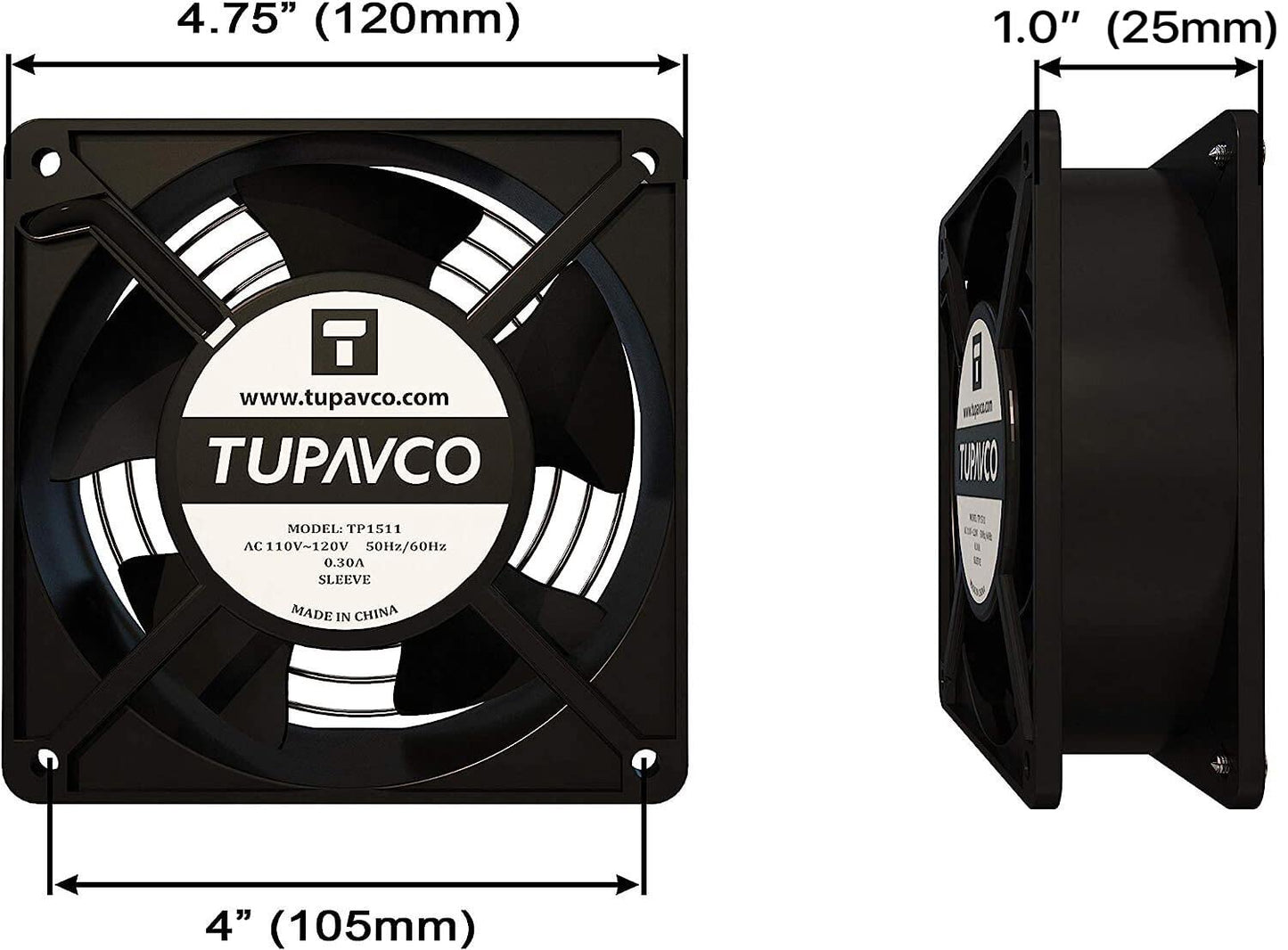Network Cabinet Fan (2pc Kit) Pair of 120mm 4in Fans 110V AC -Tupavco TP1511
