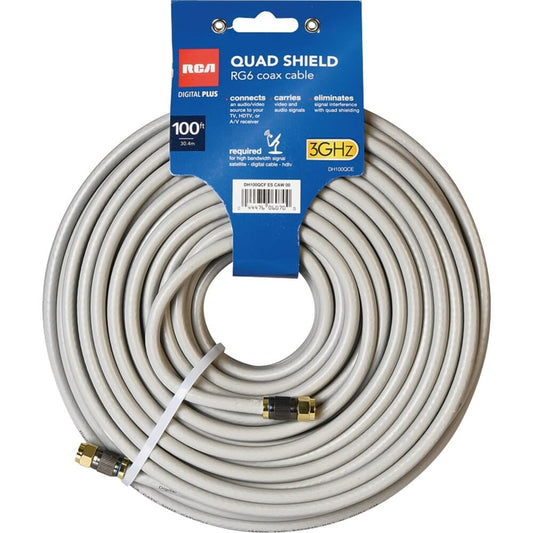 AUDIOVOX DH100QCR 18 American Wire Gauge Quadshield Coaxial Cable, 100-Feet, Black