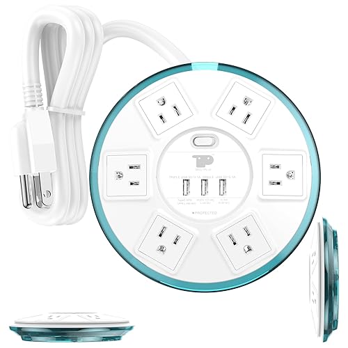 Surge Protector Power Strip,Smart Design Extension Cord,4 Feet Flat Extension with 6 Outlet+3 USB Quick Charging Power Strips with Surge Protector