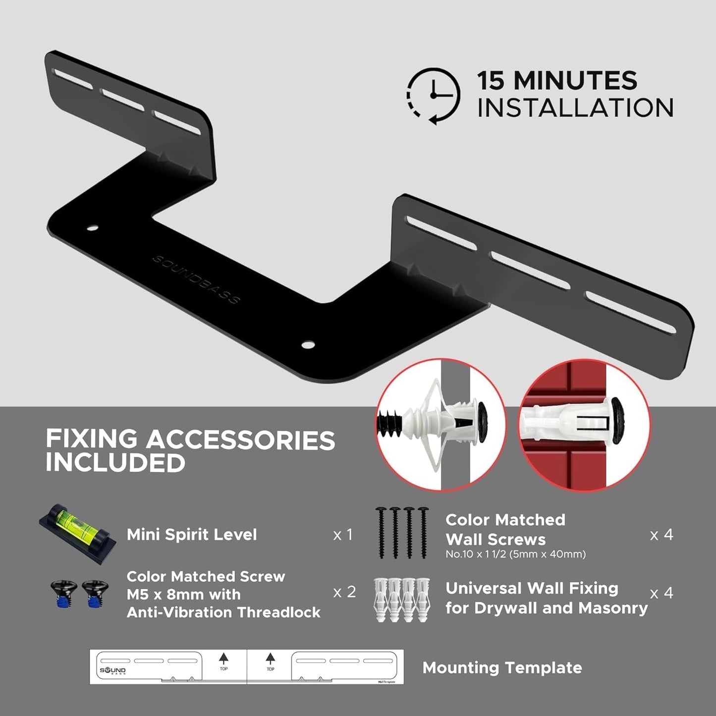 Sound Bass Soundbar Mount for Sonos Beam Compatible with Generation 1 & 2 Sonos Beam Sound Bar Includes All Necessary Mounting Hardware, Mounts