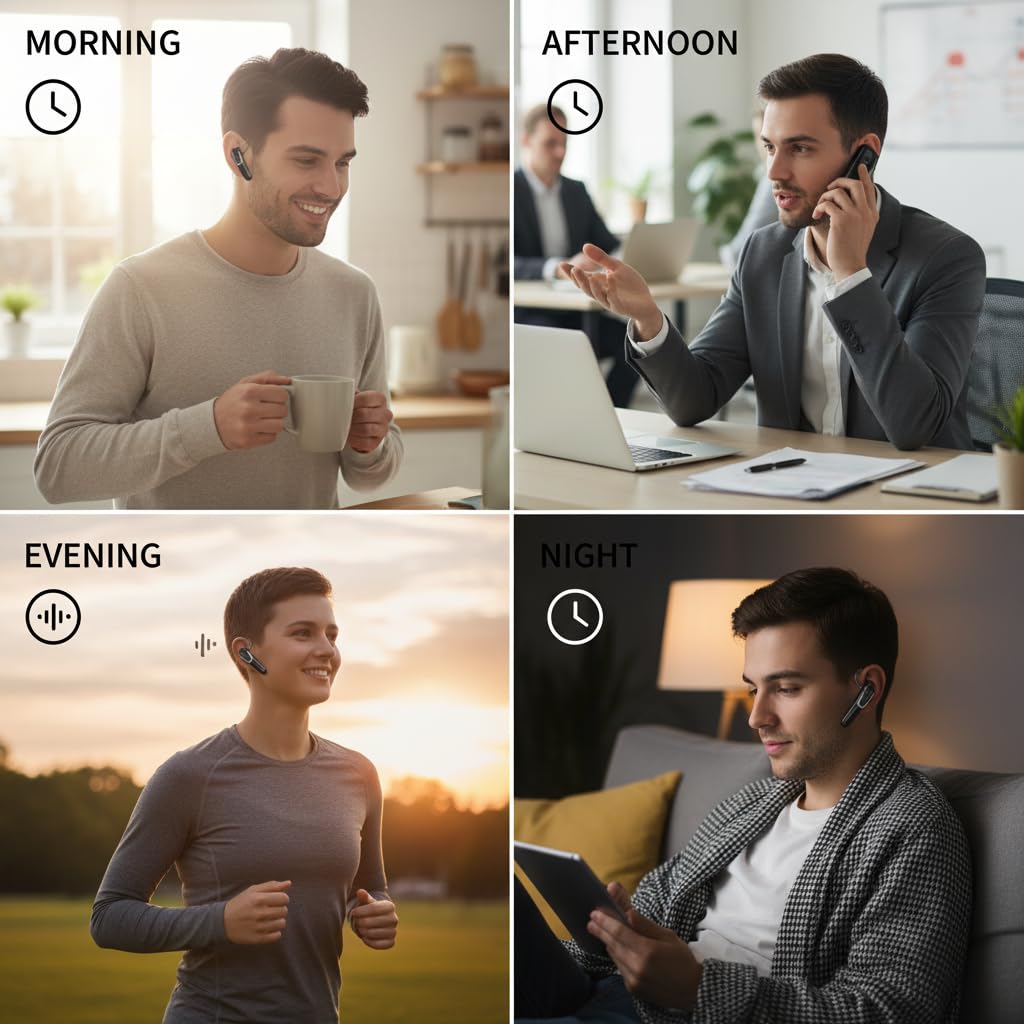 BEVCEFCC Bluetooth Headset with 38H Talk Time, Dual Mic Noise Cancelling, Dual Pairing & Mute Button, Bluetooth 6.0, Lightweight Single Ear Headset