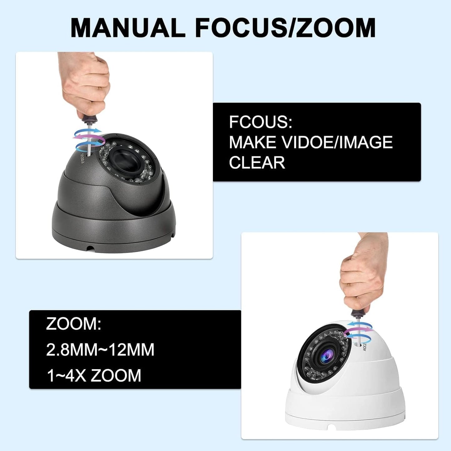 2MP CCTV Camera HD 1080P 4-in-1 (TVI/AHD/CVI/960H/CVBS) Security Dome Camera, 2.8-12mm Varifocal Lens Analog Video Surveillance, Wide Angle Viewing