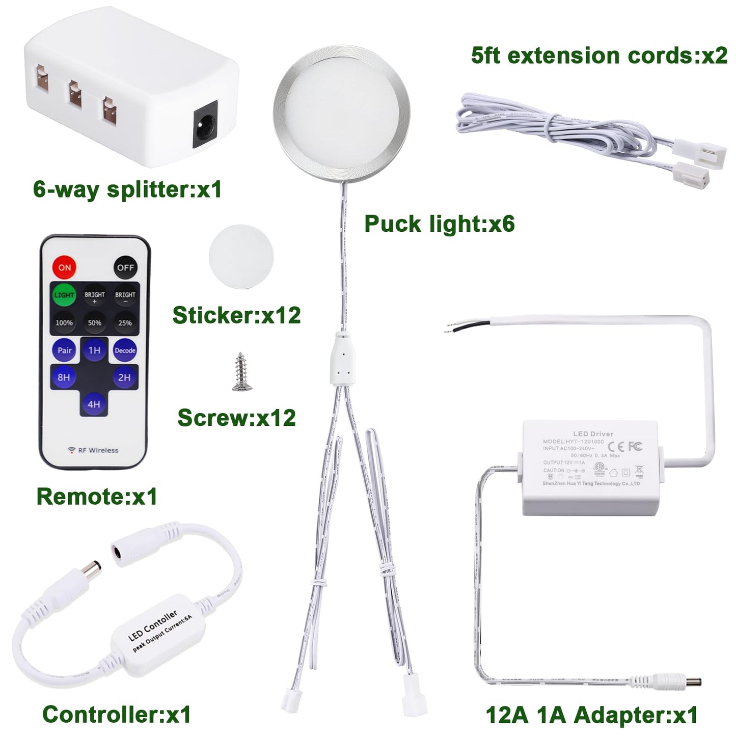 AIBOO Linkable Under Cabinet LED Lighting Hard Wire 12V Slim Aluminum Dimmable Puck Lights with Wireless Controller for Ambiance Lighting(6 Lights