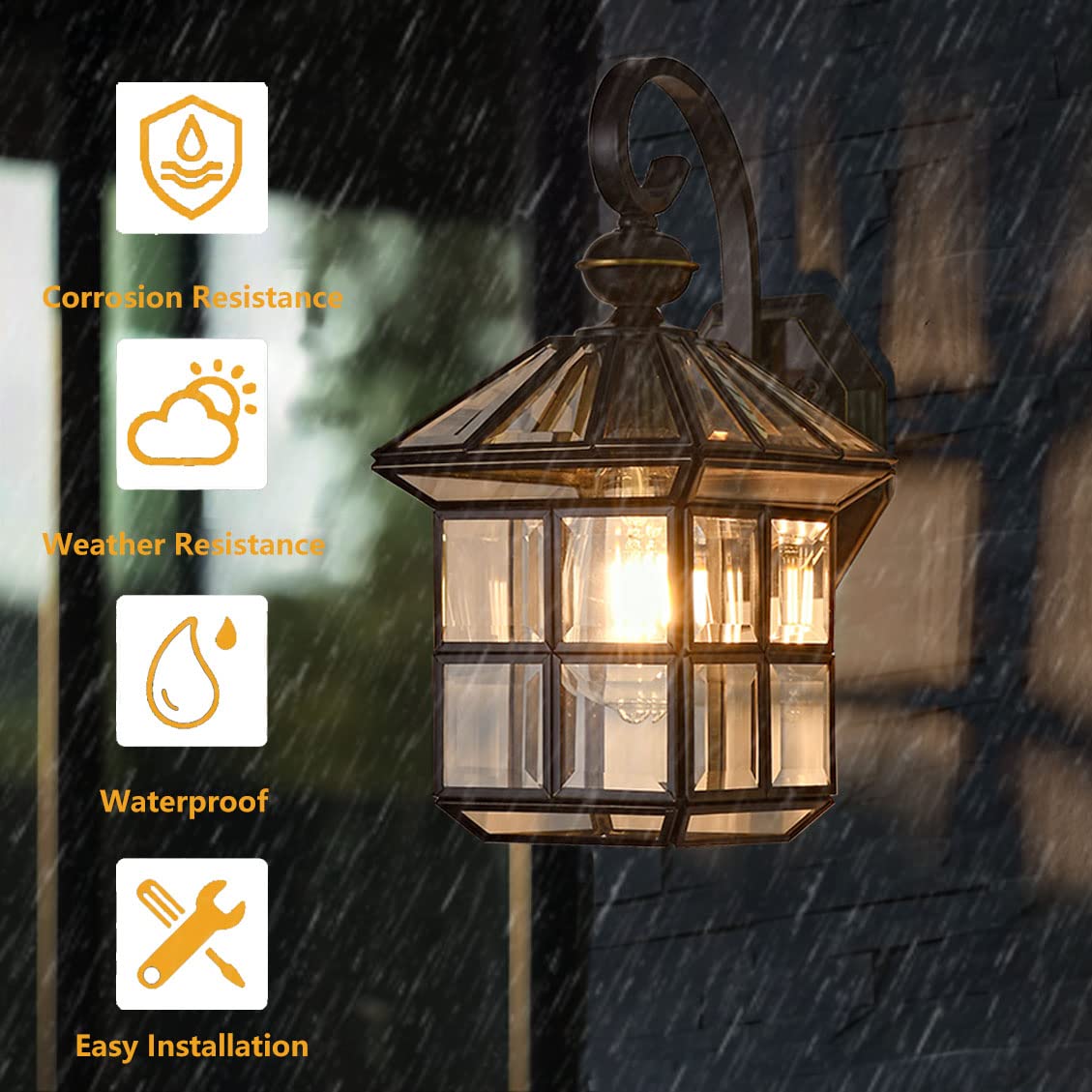 Milaii Copper Bronze Outdoor Wall Lights, 13.4" H Vintage Exterior Lantern Light Fixture Anti-Rust Waterproof Wall Mount Lamp with Clear Glass E26