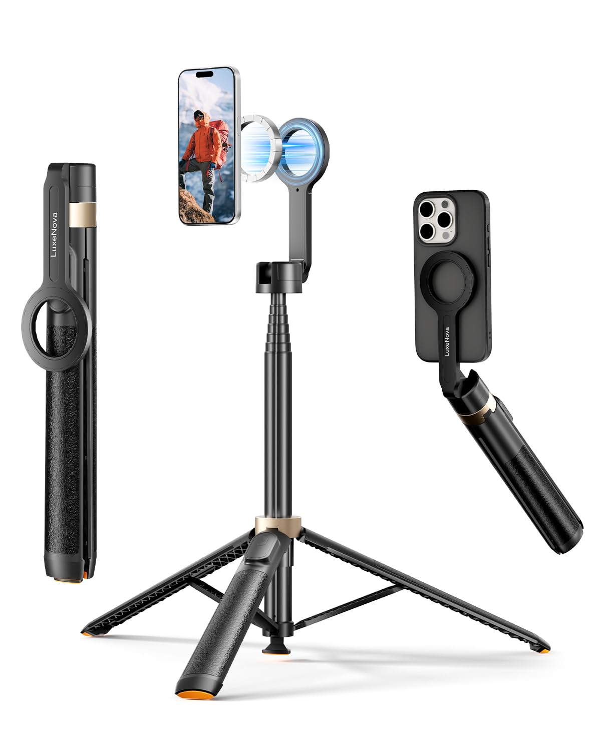 Magnetic Selfie Stick Tripod 72 Inch for iPhone MagSafe, Extendable Phone Tripod Stand with Bluetooth Remote, 360° Rotation Aluminum Selfie Stick