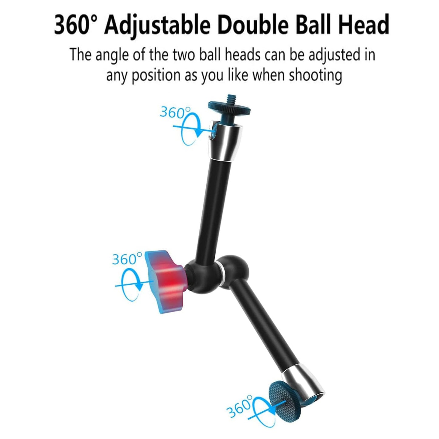 Adjustable Magic Arm, TOAZOE 11 Inch/28 cm Articulating Friction Arm Camera Mount with Both 1/4" Thread Screw Compatible with Camera, LCD Monitor