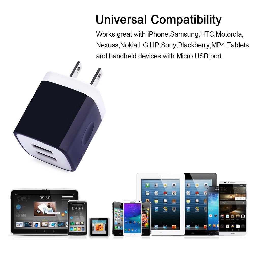 USB Wall Charger, Charging Cube,Sicodo 3Pack Dual Port Charging Block Plug in Cell Phone Charger Box Brick USB Power Adapter for iPhone 17 16 15 14 13