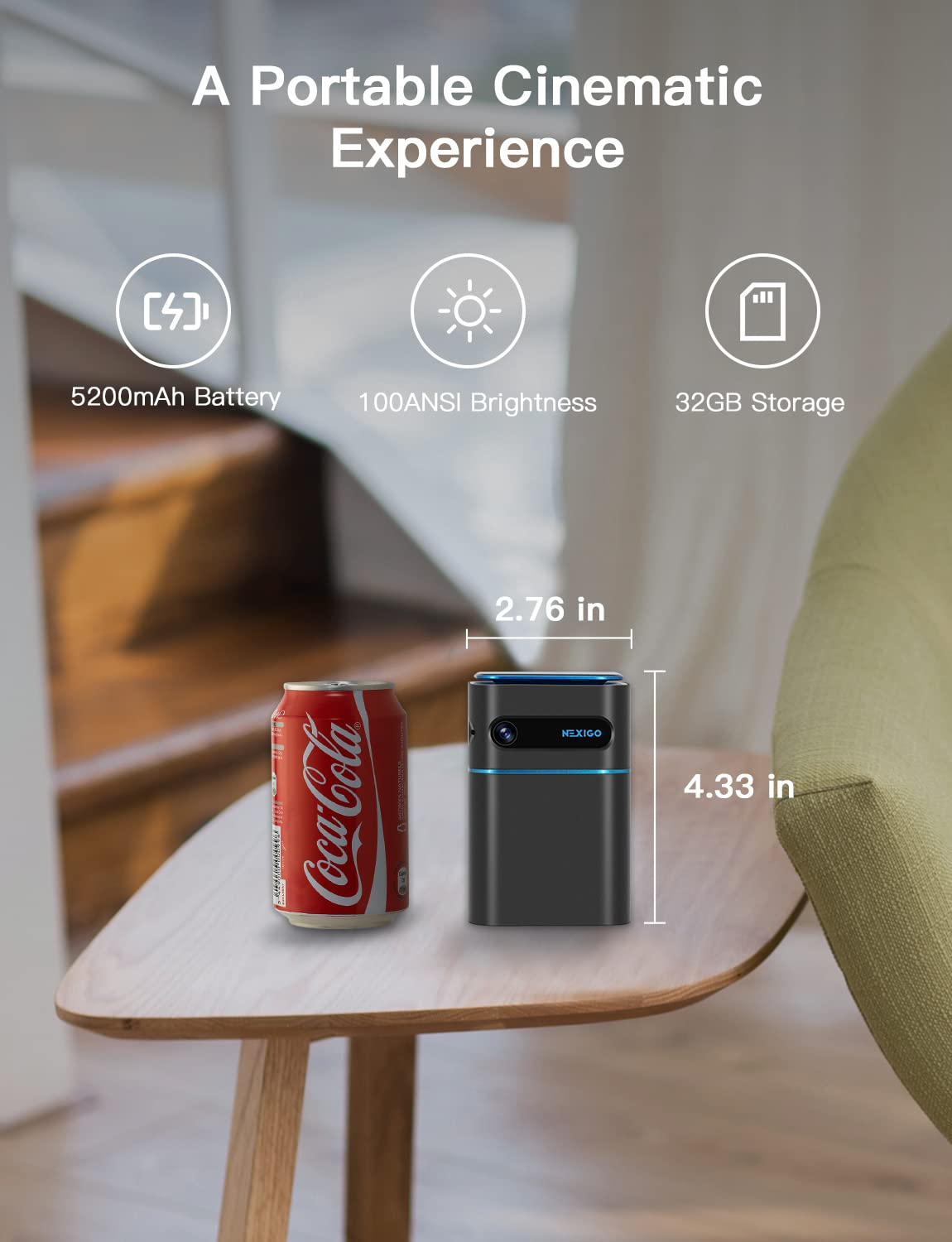 NexiGo Smart WiFi Mini Portable Projector, 4K Supported, Android 9.0, [100 ANSI - Over 3000 Lux], DLP Bluetooth Pico Video Projector, 4-Hours