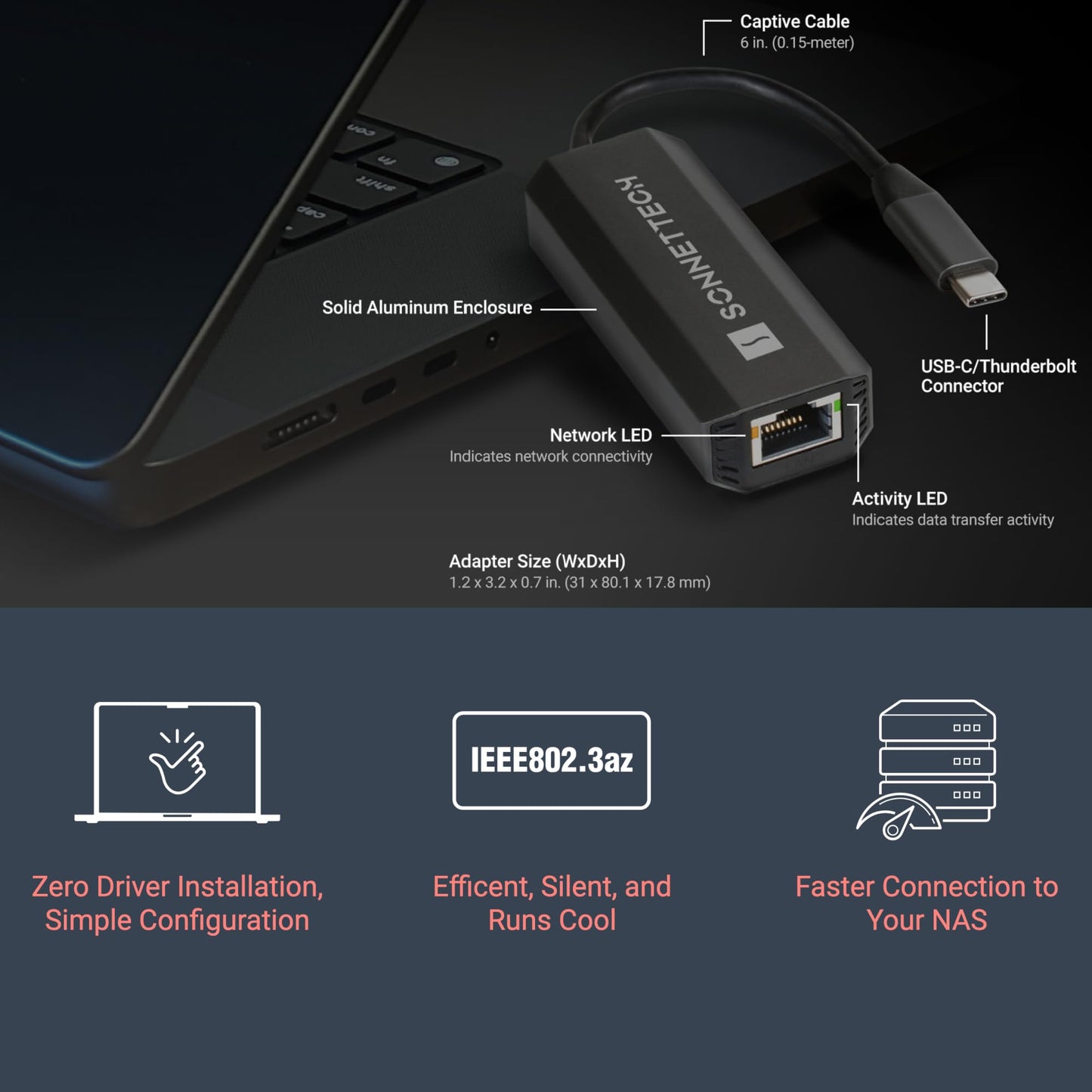 Sonnet Solo5G USB-C to 5 Gigabit Ethernet Adapter - RJ45 Supports 5Gbs, 2.5Gbps, 1Gbps, and 100Mbps, Plug-and-Play. Compatible with USB-C or