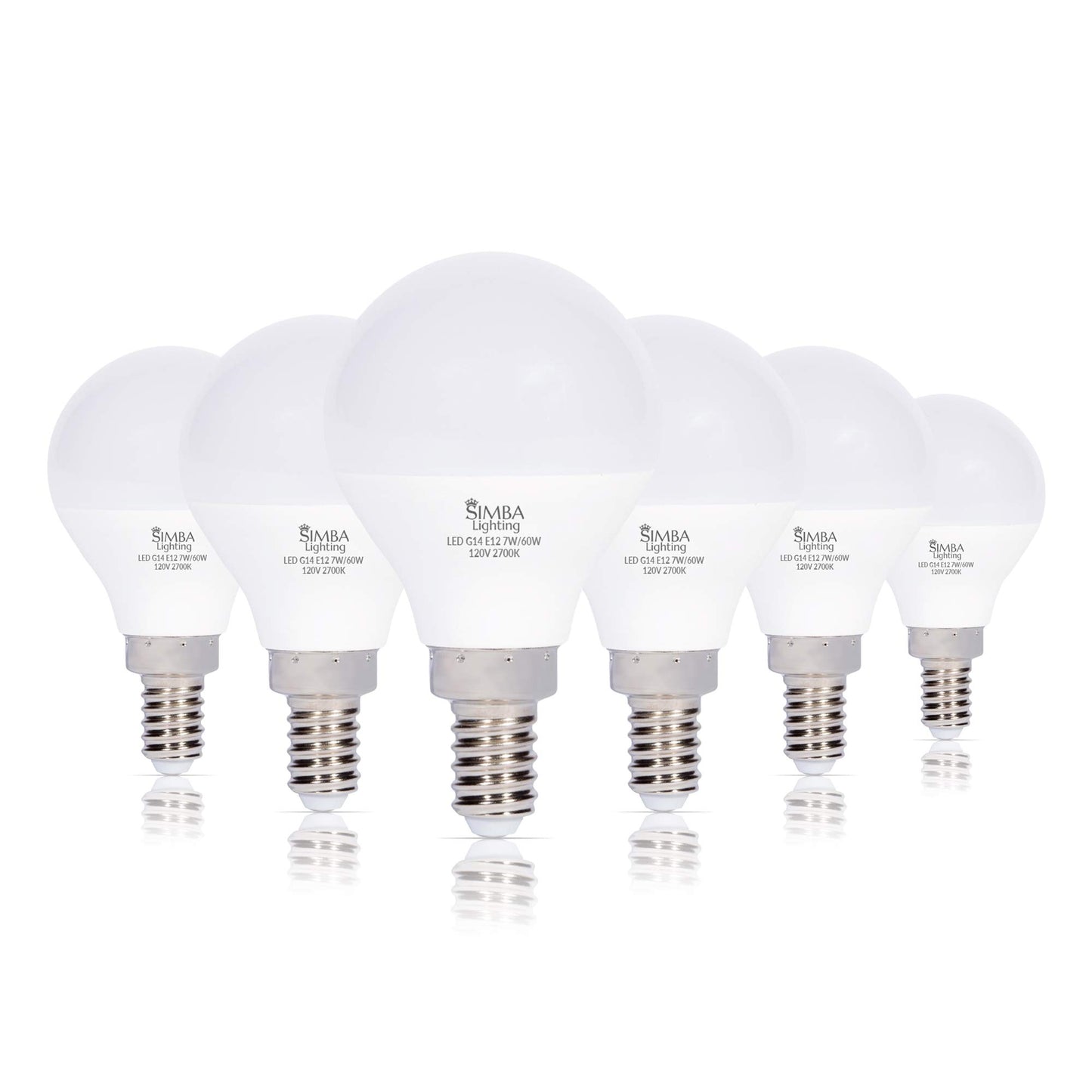 Simba Lighting LED G14 7W Small Globe, Candelabra E12 Base, 2700K, 6 Pack