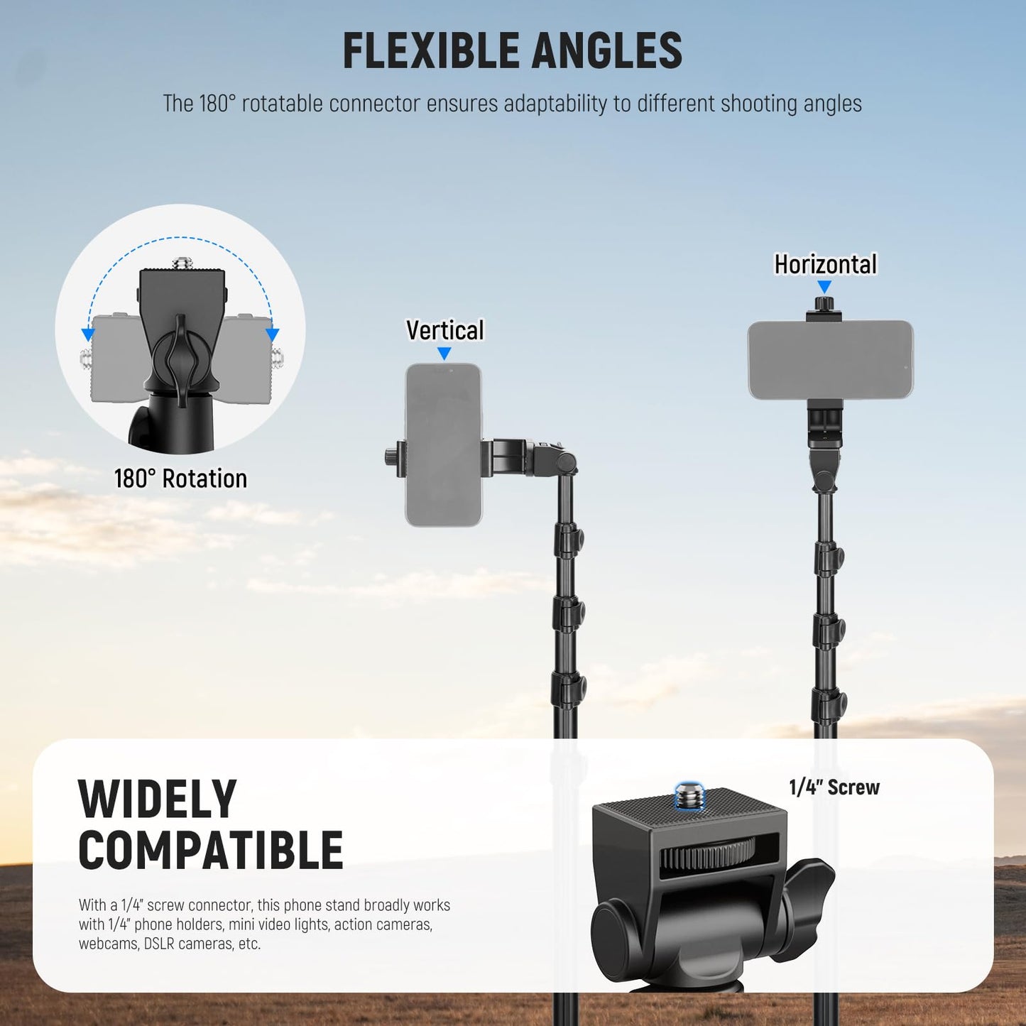 NEEWER Basic Phone Tripod for iPhone & Camera w/Remote & Phone Holder, 66" Metal Selfie Stick Travel Vlog Cell Phone Stand, Portable Camera Cellphone