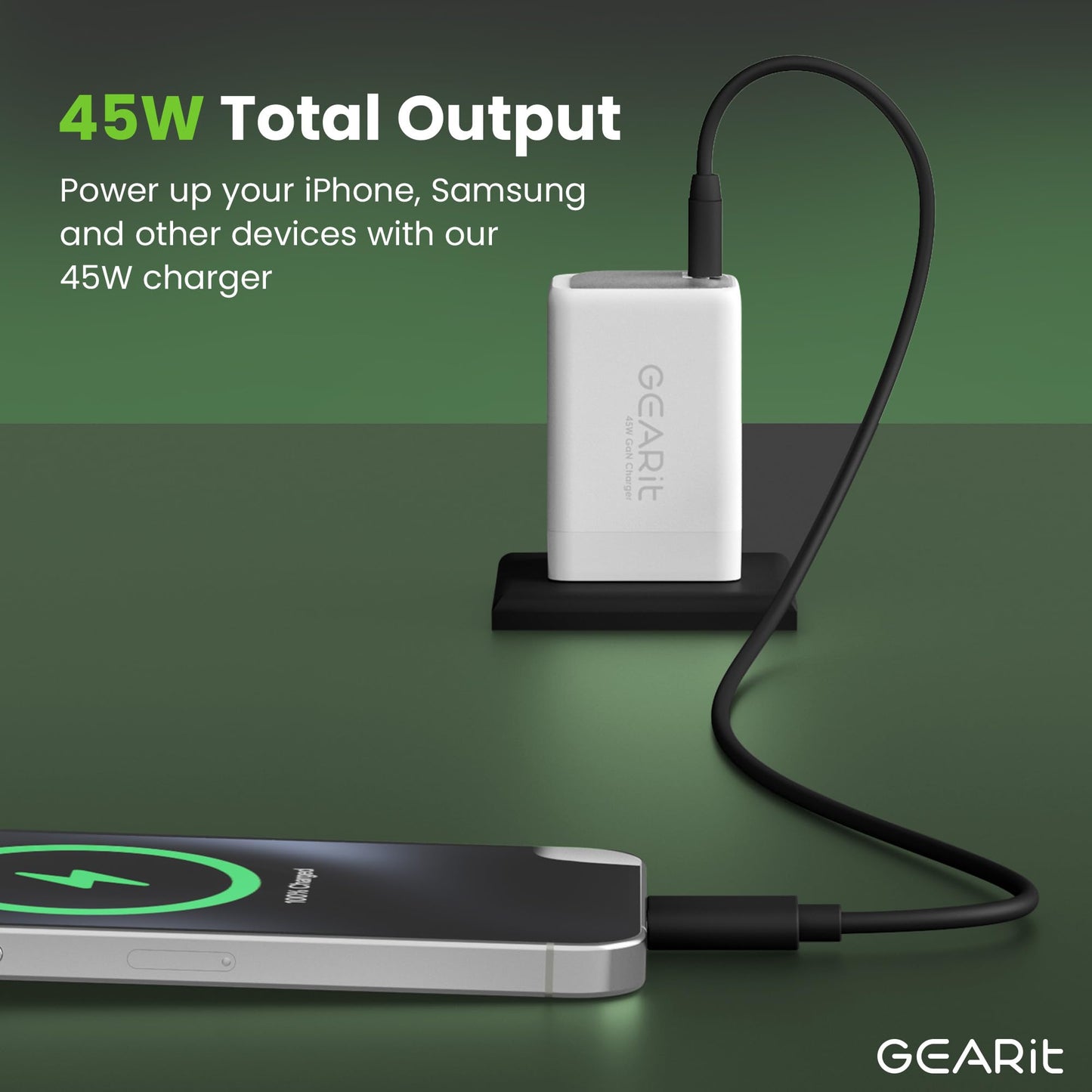 GEARit Compatible with Apple, Samsung, iPhone, iPad | 45W USB C Charger Block | Foldable GaN Wall Charger Box | Fast Charging Wall Plug Power Adapter