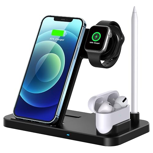 Wireless Charger, 4 in 1 Fast Wireless Charging Station Compatible with Apple Watch Airpods Pro iPhone 12/12 Pro/11/11 Pro/8/X, Wireless Charging