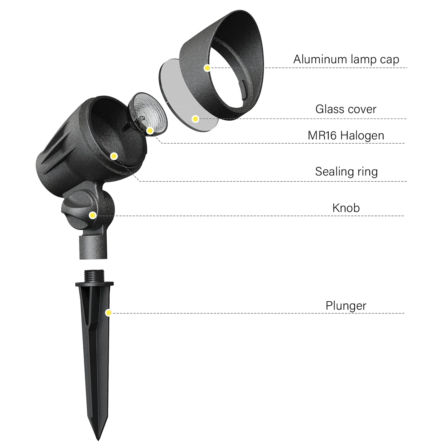 Malibu 50 Watt Floodlight Landscape Lights Outdoor Spotlight Waterproof Path Light Low Voltage Lighting with Spike Stand for Garden, Yard, Pathway