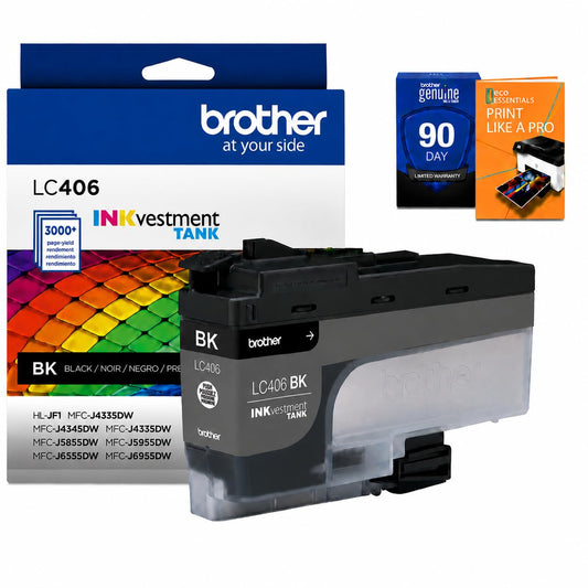 Brother Genuine LC406BK Black Standard Yield Ink Cartridge Bundle with Deco Essentials Printer eBook, for MFC-J4335DW, MFC-J4345DW XL, MFC-J4535DW