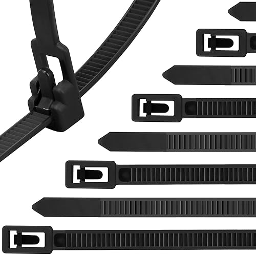 Reusable Zip Ties 12 Inch, 100pcs 50lb Black Zip Tie Heavy Duty Outdoor Cable Ties, Releasable Plastic Tie Wraps, Wire Ties Removable for Cord