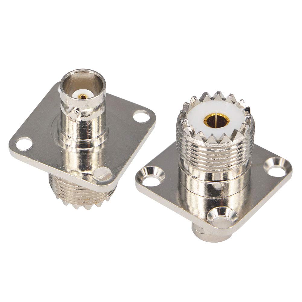 Boobrie BNC Female to UHF Female SO239 4 Hole Flange Panel Mount Connector RF Coax Adapter Female to Female Coaxial Cable Connector BNC Jack to UHF