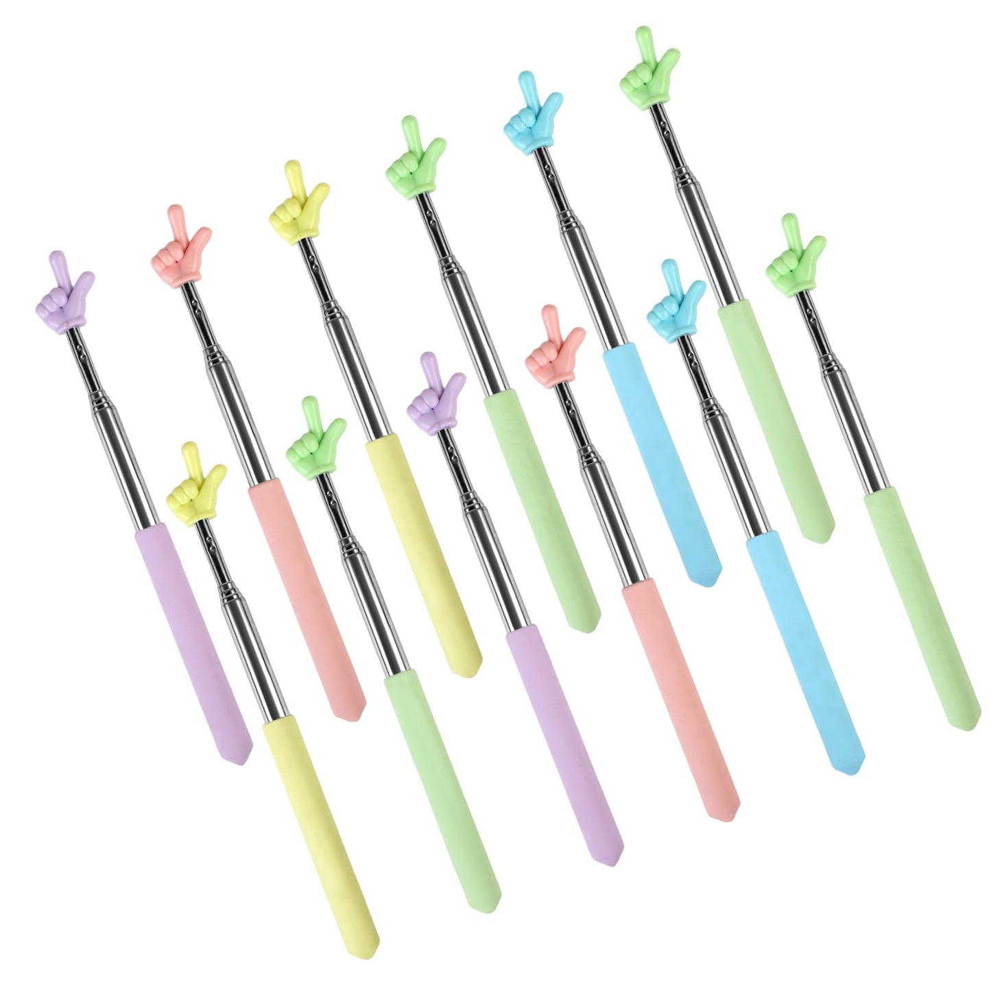 Azureal 12PCS Pointer Finger Stick, Extendable Colorful Finger Pointer Stick, Mini Retractable Teacher Pointer for Presentation, Whiteboard