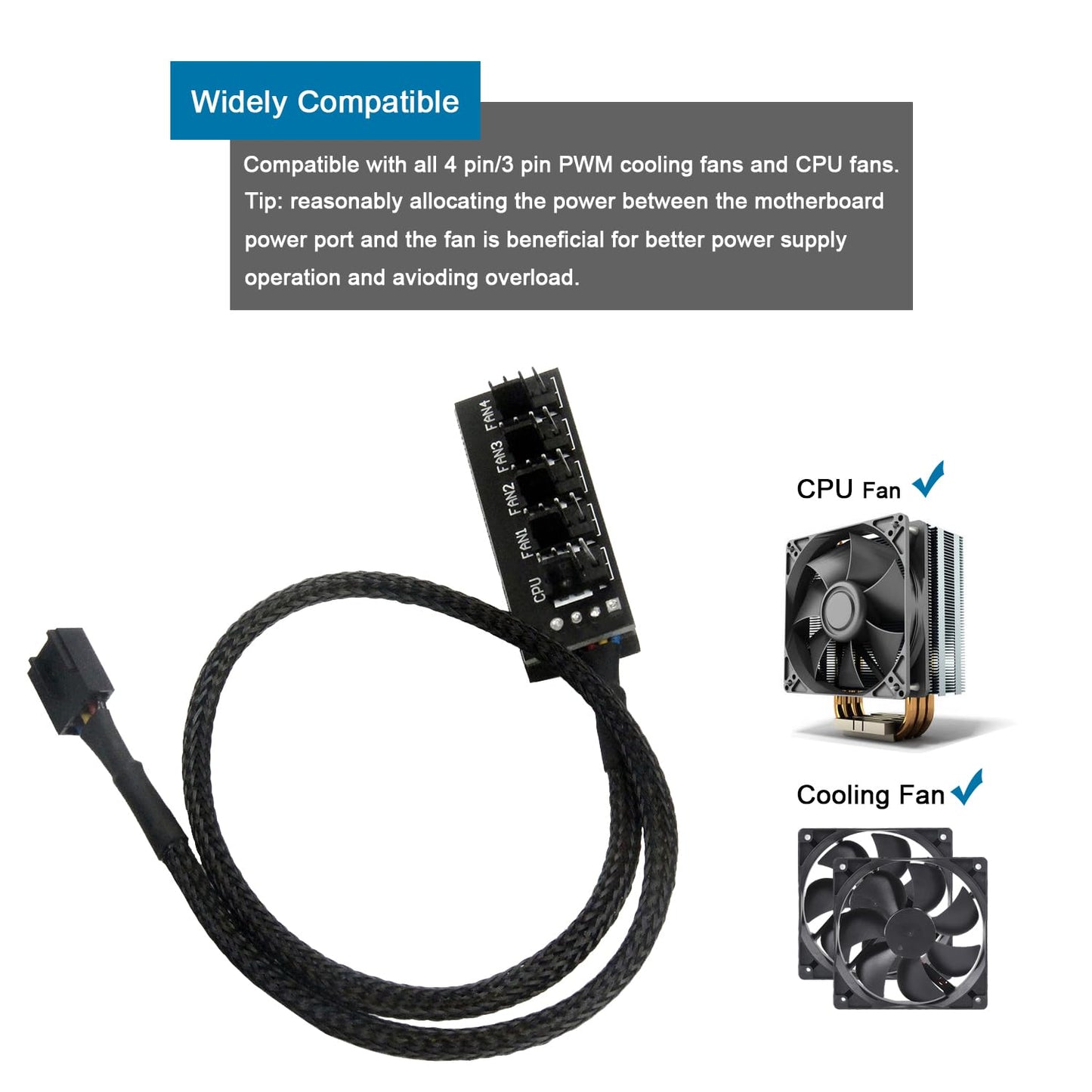 ALMOCN 3PCS PWM Fan Hub 1 to 5 Splitter 5 Way Case Fan Splitter for ATX Computer Case 4-Pin and 3-Pin Cooling Fans