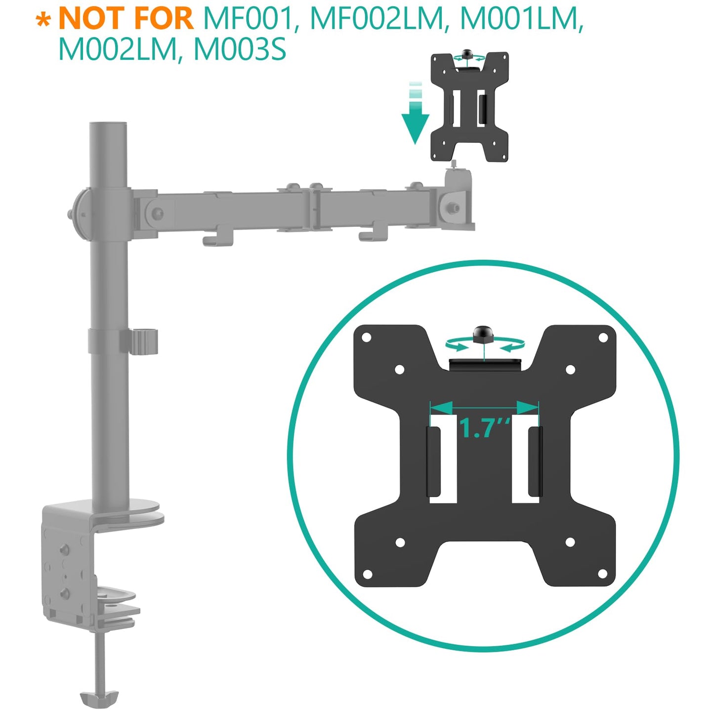 WALI Mounting Plate 75 by 75 mm to 100 by 100 mm Only for WALI Monitor Mounting System, 1 Pack, Black