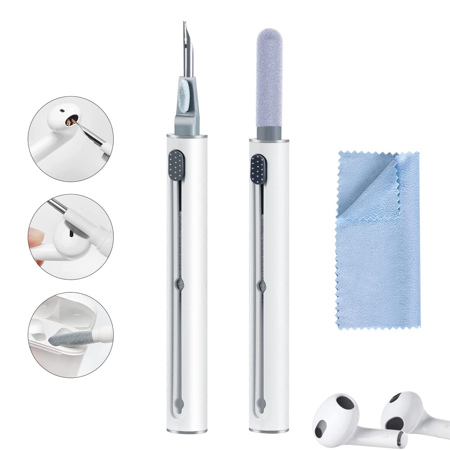 Airpod Cleaner Kit, Earbud Cleaning Kit for Airpods Pro 1 2 3,Multi-Function Cleaning Pen with Soft Brush Flocking Sponge, Suitable for Bluetooth